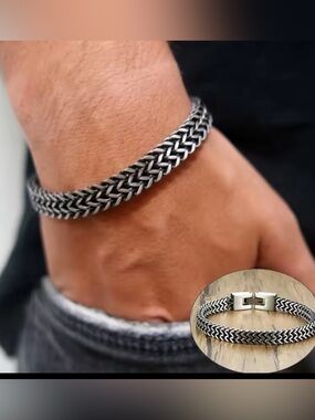 Stainless Steel Braided Bracelet 8.5” Unisex Cuff | Heavy Woven Link Bracelet